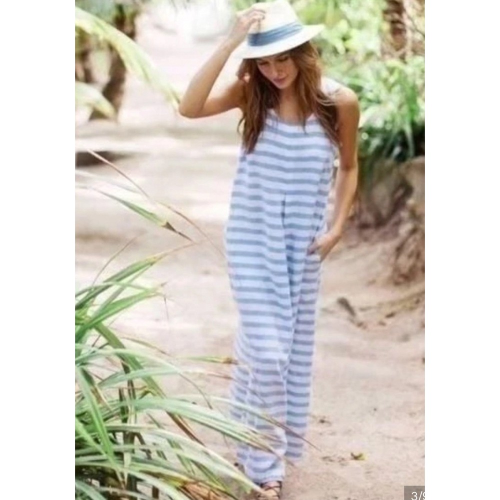 JJill Striped Love Linen Maxi Tank Dress Blue White Sleeveless XL - Picture 8 of 8
